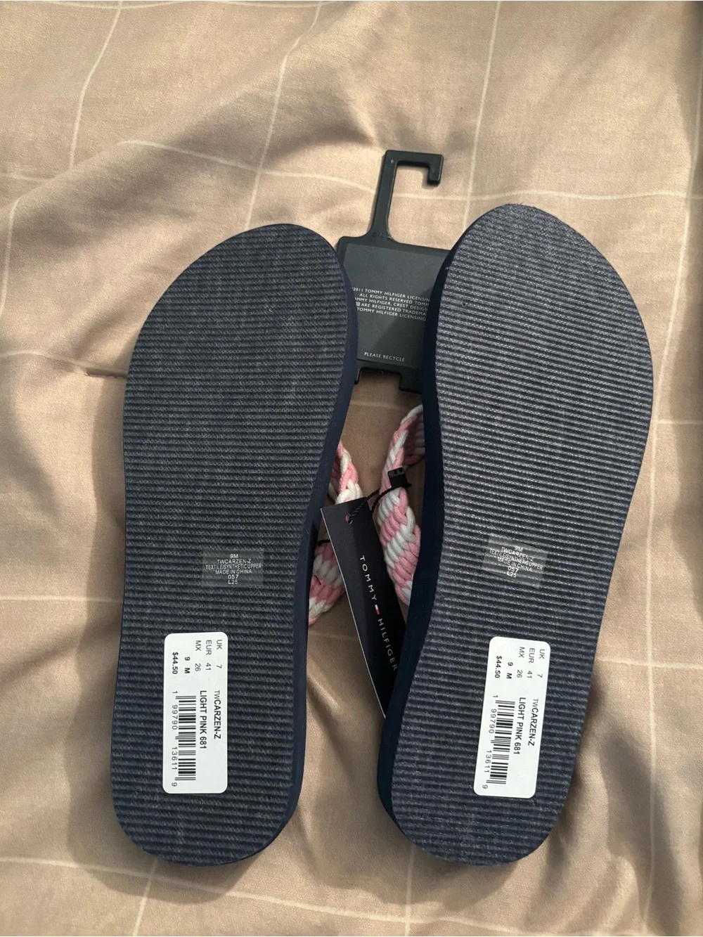 Tommy Hilfiger Navy Pink Braided Rope Flip Flops